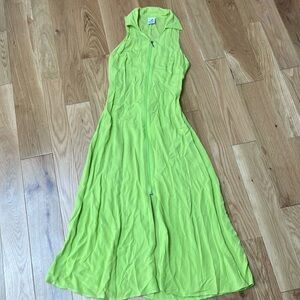 Vintage Ecco Lime Green Sleeveless Maxi Dress zip front!